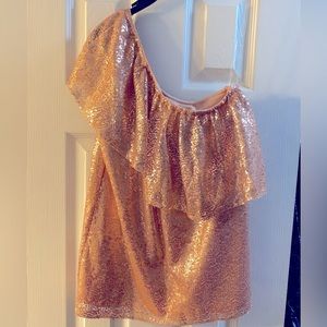 Rose gold, sequin one shoulder top, brand new
